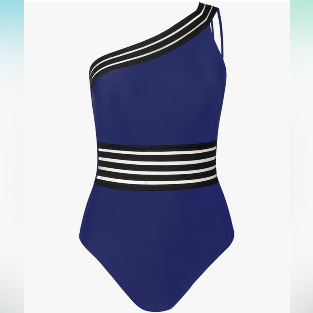 NWT CUPSHE One Piece  One Shoulder Adjustable Straps Cutout Asymmetrical Mesh Lg
